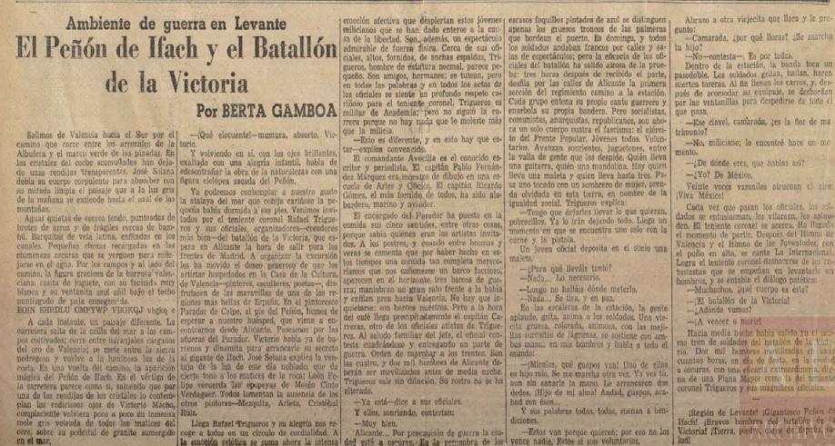 Escrito de Berta Gamboa, publicado en el diario Frente Rojo en 1937.