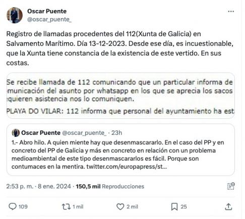 Publicación de Oscar Puente, ministro de Transportes, en su cuenta de X. 