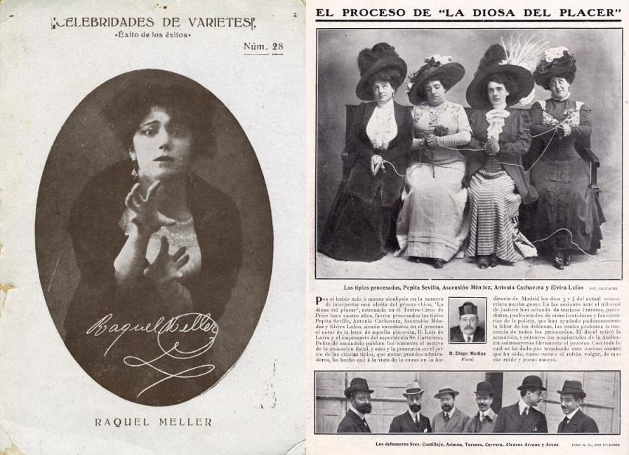Postal de la cupletista Raquel Meller y recorte del número 857 de la revista 'Nuevo Mundo', del 9 de junio de 1910. Fuente: cedidas por la entrevistada.