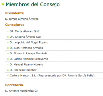 La lista de miembros del consejo, tomada de la web corporativa de El Corte Inglés. 