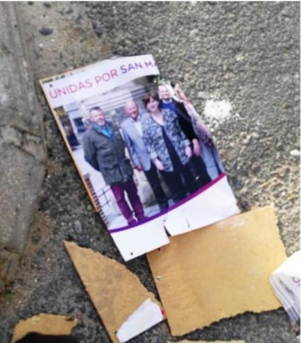 Cartel roto de la candidatura de Unidas Podemos.