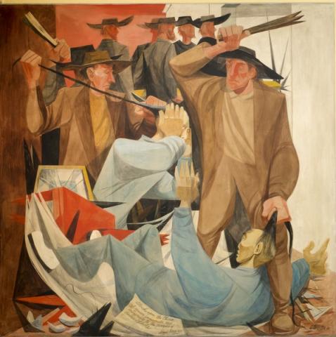 'Golpeando a los chinos'. Mural de la serie 'Historia de San Francisco' de Anton Refregier.