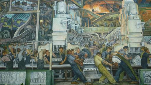 Fragmento de uno de los murales sobre 'La industria de Detroit' de Diego Rivera.