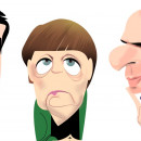 <p>Tsipras, Merkel y Varoufakis. </p>