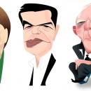 <p>Merkel, Tsipras y Shäuble.</p>