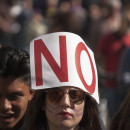 <p>Una manifestante, en la primera marcha estatal contra las violencias machistas.</p>