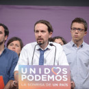 <p>Alberto Garzón, Pablo Iglesias e Ínigo Errejón.</p>