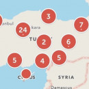 <p>Mapa de emisiones simultáneas  a través de Periscope durante el intento de golpe de Estado en Turquía.</p>