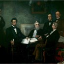 <p>Lincoln presenta el borrador de Proclamación de Emancipación a su gabinete. </p> (: Francis Bicknell Carpenter (1864) - Senate.gov)
