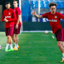 <p>Griezmann, Carrasco y Godón, durante un entrenamiento del Atlético esta semana</p>