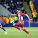 <p>Algunos de los jugadores del Atlético de Madrid, durante el partido contra el Leicester City</p>