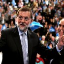 <p>Mariano Rajoy, durante un mitin de campaña electoral en Santander</p>