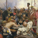 <p>'Los cosacos de Zaporozhia escriben al sultán'. Ilia Repin.</p>