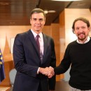 <p>Pedro Sánchez y Pablo Iglesias tras el encuentro el 11 de junio. </p>