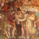 <p>Representación de la llegada de Hernán Cortés a Veracruz / Mural de Diego Rivera en el Palacio Nacional de México.</p> (: )