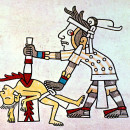 <p>Representación de un sacrificio humano en un códice prehispánico (Códice Laud).</p>