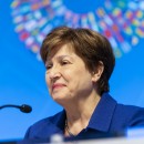 <p>Kristalina Georgieva durante una rueda de prensa tras la reunión de la asamblea del FMI.</p>