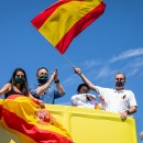 <p>Dirigentes de Vox en la manifestación contra el Gobierno el pasado sábado.</p>