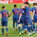 <p>Los jugadores del Atleti celebran su primer gol en el partido contra la Real Sociedad.</p>