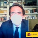 <p>José María Aznar durante su comparecencia telemática ante la Audiencia Nacional.</p>