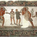 <p>Mosaico de mediados del siglo III con imágenes de esclavos de Dougga, Túnez.</p>