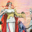 <p>Detalle de una ilustración de 1911 que representa a Francia como benefactora del pueblo de Marruecos.</p>