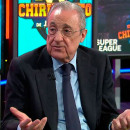 <p>Florentino Pérez durante su aparición en 'El Chiringuito de Jugones' para presentar el proyecto de la Superliga en abril de 2021.</p>