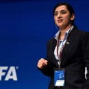 <p>Khalida Popal, durante una conferencia para la FIFA. </p>