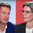 <p>Yannick Yadot y Sandrine Rousseau, los dos candidatos clasificados en la primera vuelta de las primarias de Les Verts.</p>