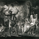 <p>Macbeth, las tres brujas, Hécate y los ocho reyes en la cueva. Grabado de Roberth Thew (1802) a partir de la pintura de Sir Joshua Reynolds.</p>