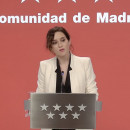 <p>Isabel Díaz Ayuso, durante la comparecencia por el presunto espionaje interno del PP, el 17 de febrero de 2022. / <strong>Comunidad de Madrid</strong></p> (: )