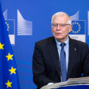 <p>Josep Borrell, durante el comunicado de prensa de las nuevas medidas tomadas por la invasión rusa de Ucrania, del 27 de febrero. </p>