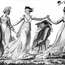 <p>Mujeres jugando un juego de farol del hombre ciego, dibujado en 1803.</p>