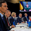 <p>Líderes de la OTAN, durante la participación de Zelenski en la cumbre en Madrid.</p>