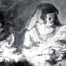 <p>Anciana con bebé en brazos. Escuela de Rembrandt (1643). </p>