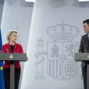 <p>Ursula von der Leyen y Pedro Sánchez, durante la rueda de prensa en La Moncloa del pasado 5 de marzo de 2022.</p>