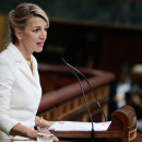 <p>Yolanda Díaz, durante su intervención en la sesión del pleno por la moción de censura del 21 de marzo. </p>