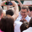 <p>Feijóo, en un acto electoral en Corrales del Vino, Zamora, el 8 de julio. / <strong>TW @NunezFeijoo</strong></p>