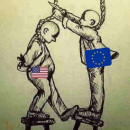 <p>Imagen satírica sobre la relación entre Estados Unidos y la Unión Europea.</p>