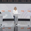 <p>Santiago Abascal, Yolanda Díaz y Pedro Sánchez, durante el debate del pasado 19 de julio. / <strong>RTVE</strong></p>