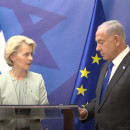 <p>Rueda de prensa de Von der Leyen y Netanyahu tras su encuentro del 13 de octubre. / <strong>Comisión Europea (Youtube)</strong></p> (: )
