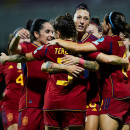 <p>Las jugadoras de la selección celebran el gol de Hermoso frente a Italia, el 27 de octubre. <strong>/ Real Federación Española de Fútbol</strong></p>