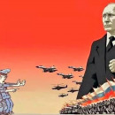 <p>Ilustración que caricaturiza el enfrentamiento entre Rusia y la OTAN.</p>