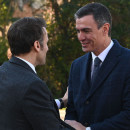 <p>Pedro Sánchez recibe a Macron, en el Museo de Arte de Catalunya, en enero de 2023. / <strong>Borja Puig de la Bellacasa (Moncloa)</strong></p>