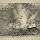 <p>Ilustración estadounidense de la explosión del Maine en el puerto de La Habana, publicada en 1898. /<br /><strong>Kurz & Allison. Library of Congress</strong></p>