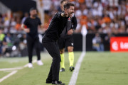 <p>Simeone da indicaciones al equipo durante el partido contra el Valencia. </p>