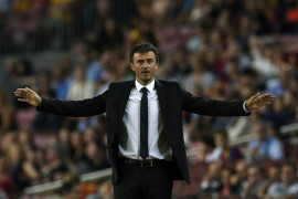  Luis Enrique durante un partido contra el APOEL FC en el Camp Nou de Barcelona, 2014.  