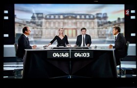 <p>Imagen del debate entre François Hollande (izq) y Nicolas Sarkozy, retransmitido por la cadena France 2, el pasado 2 de mayo.</p>