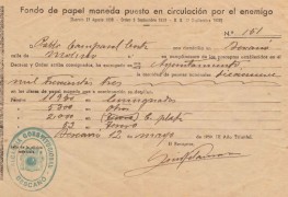 <p>Documento emitido por el Gobierno franquista al confiscar dinero en moneda republicana, y que hoy conservan hijos y nietos de la guerra.</p>