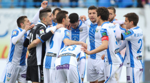 <p>Los jugadores del CD Leganés celebran un gol</p>